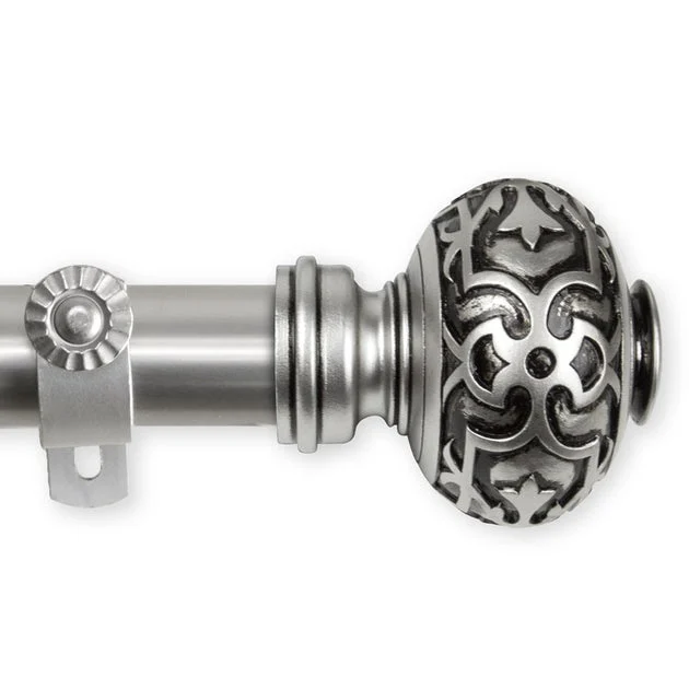 Cleopatra Curtain Rod 1" Diameter x 120" - 170" Long - Satin Nickel
