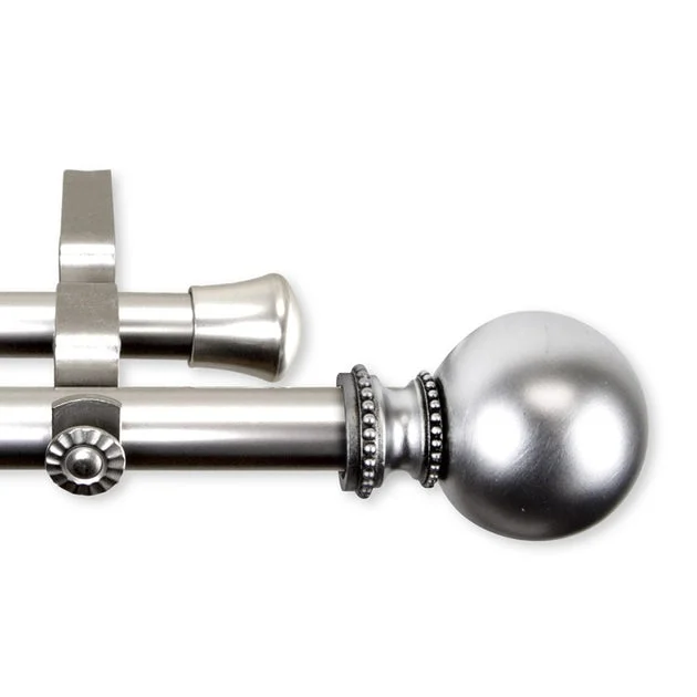Bigby Double Curtain Rod 13/16" Diameter x 120" - 170" Long - Satin Nickel