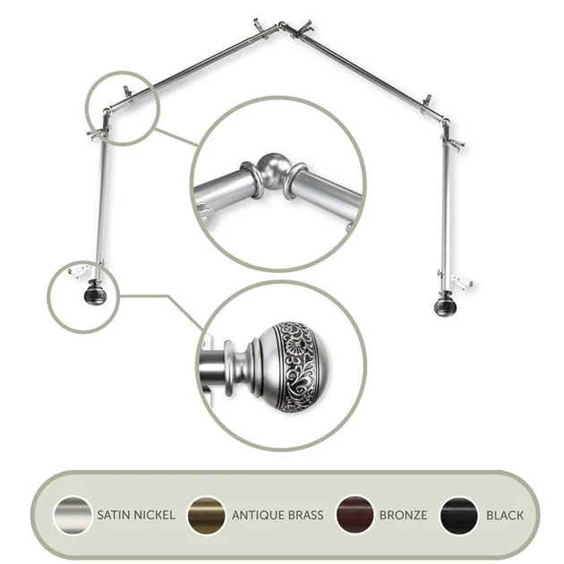 Kathy 13/16" Four - Sided Bay Window Curtain Rod - Satin Nickel