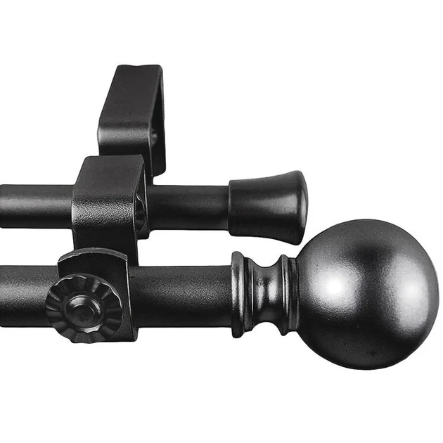 Josh Double Curtain Rod 5/8" Diameter x 28" - 48" Long - Black