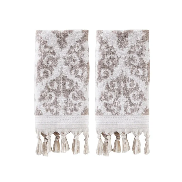 Mirage Fringe Hand Towel 2-Pack in Taupe