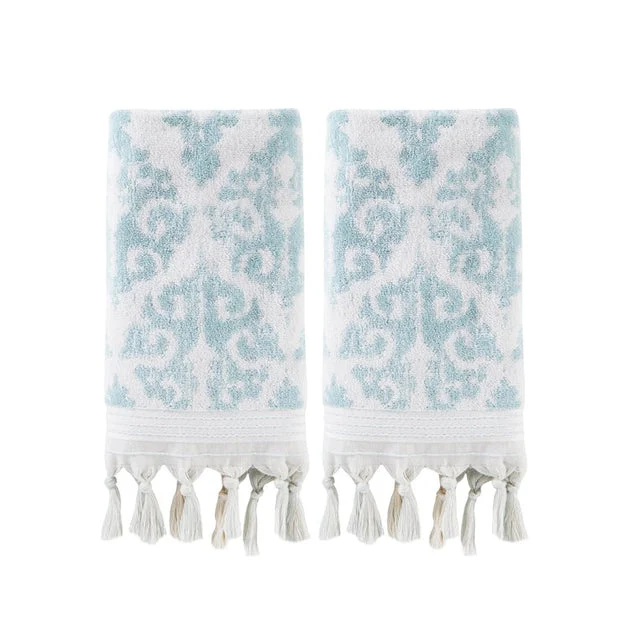 Mirage Fringe Hand Towel 2-Pack in Aqua