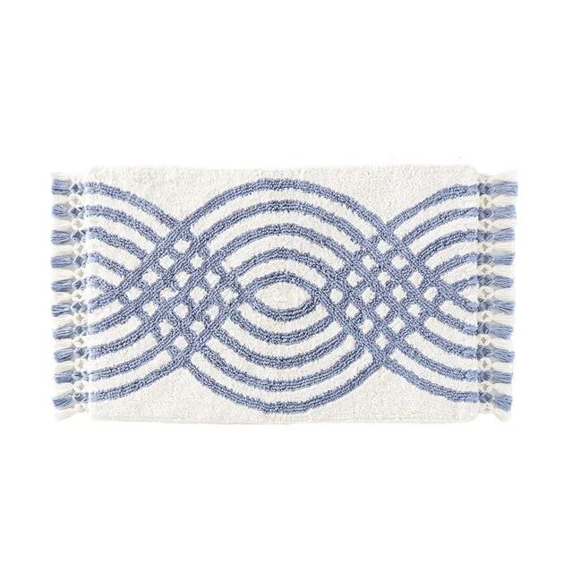 Fringed Waves Rug in Blue
