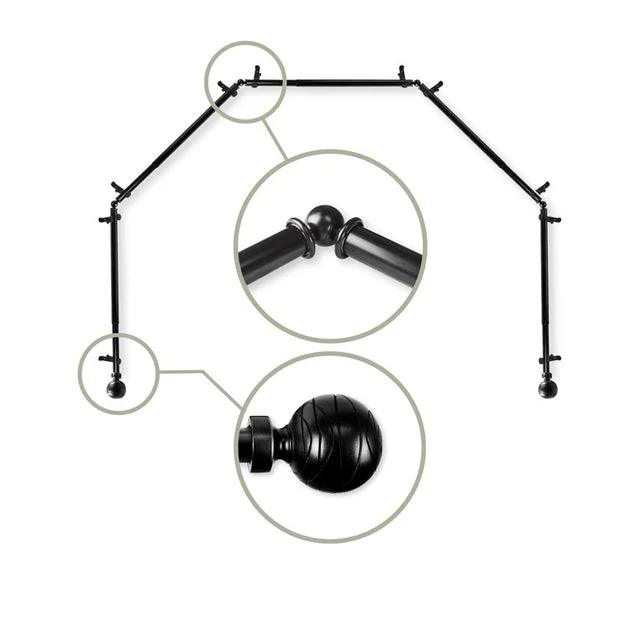Charles 13/16" Five-Sided Bay Window Curtain Rod - Black