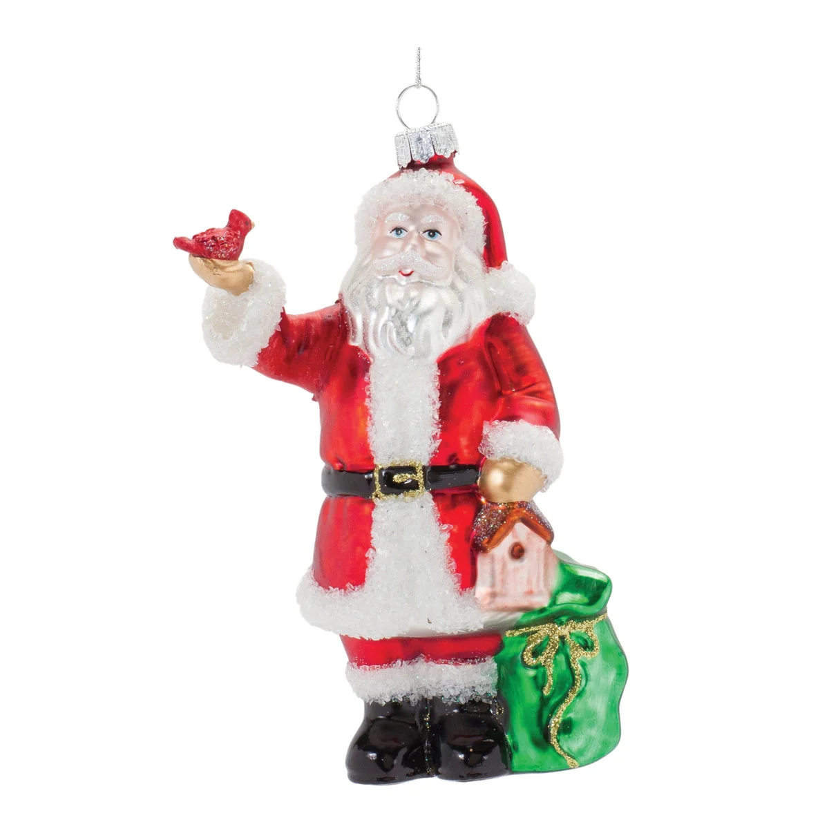 Christmas Santa with Cardinal Ornament Glass 6.25 Inch – Set of 6 by Melrose