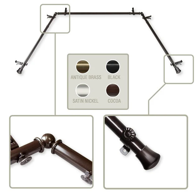 13/16" Bay Window Curtain Rod 20" - 36", 38" - 72" Long - Cocoa