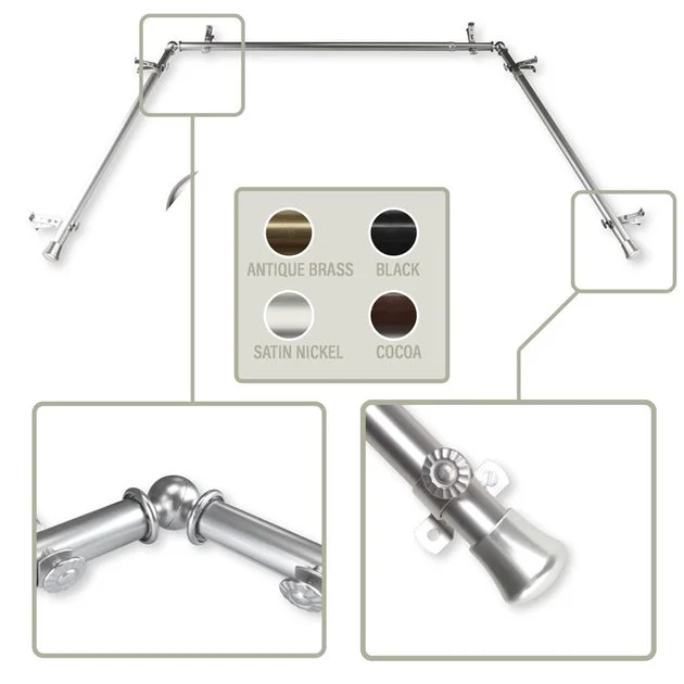 13/16" Bay Window Curtain Rod 20" - 36", 38" - 72" Long - Satin Nickel