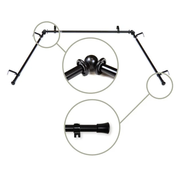 5/8" Bay Curtain Rod 20" - 36", 38" - 72" Long - Black