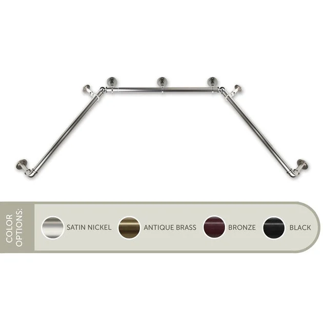 1" Pipe Bay Window Curtain Rod 23" - 41", 41" - 78" - Satin Nickel
