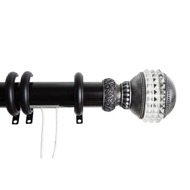 Emma Decorative Traverse Rod with Rings 84" - 156" - Black