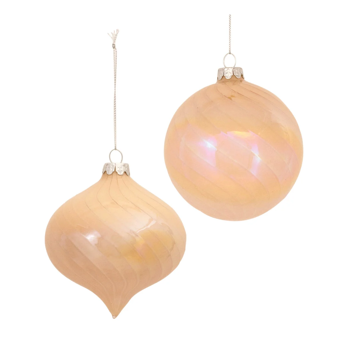 Christmas Tree Hanging Iridescent Glass Ornament Peach 4 Inch – Set of 6 by Melrose