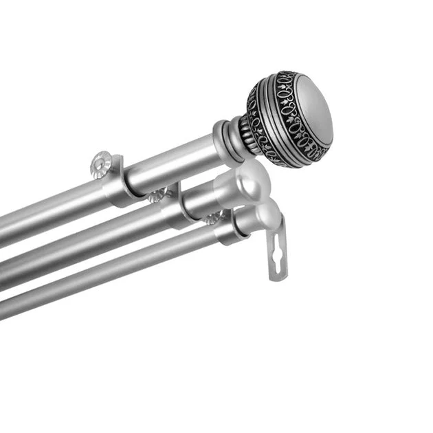 Margo Triple Curtain Rod 13/16" Diameter x 120" - 170" Long - Satin Nickel