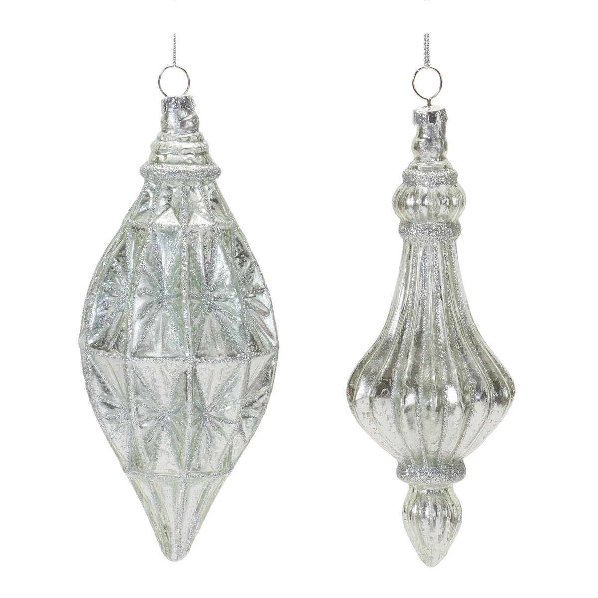 Christmas Silver Glass Drop Tree Ornaments Set of 12 by Melrose