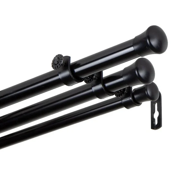 Triple Curtain Rod 13/16" Diameter x 120" - 170" Long - Black