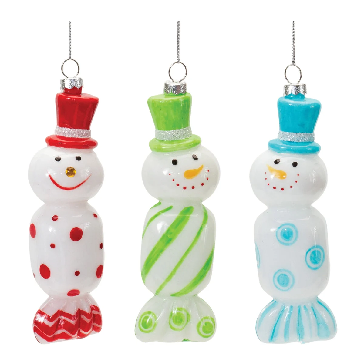 Christmas Tree Ornament Set of 12 Glass Candy Snowman 6.25 inch – Festive Decor by Melrose