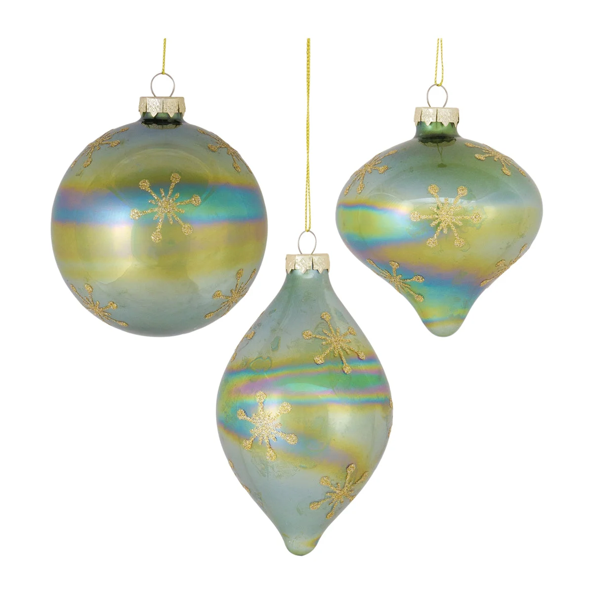 Christmas Glass Snowflake Ornaments – Iridescent Green Tree Decor (Set of 6) by Melrose