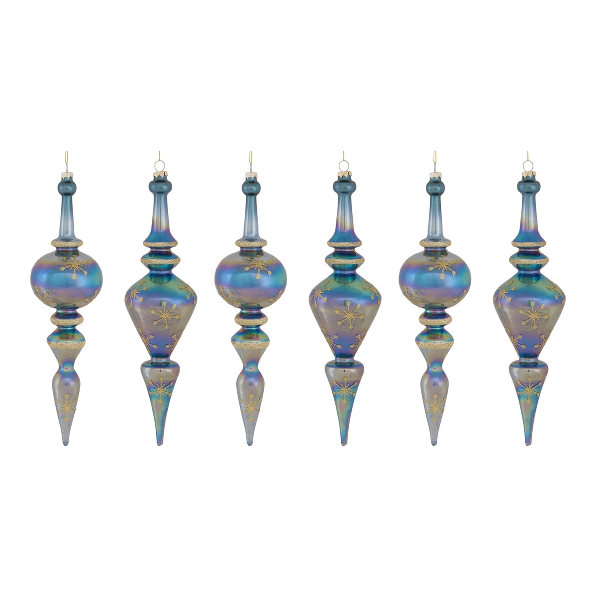 Christmas Blue Glass Drop Ornaments – Iridescent Tree Accents (Set of 6) by Melrose