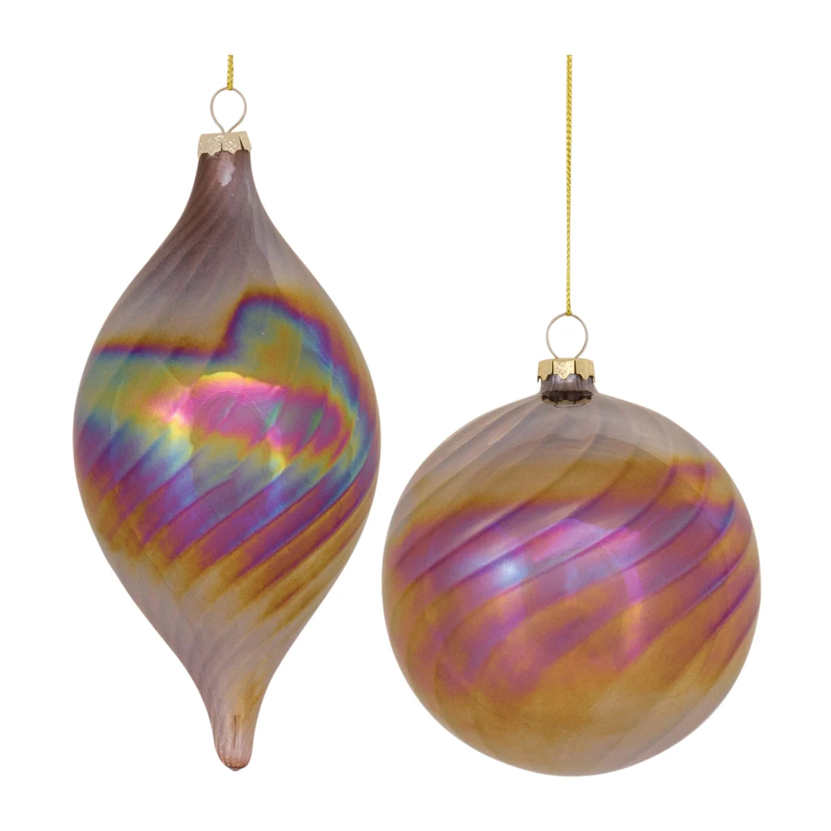 Christmas Glass Swirl Tree Ornaments – Iridescent Decor (Set of 6) by Melrose