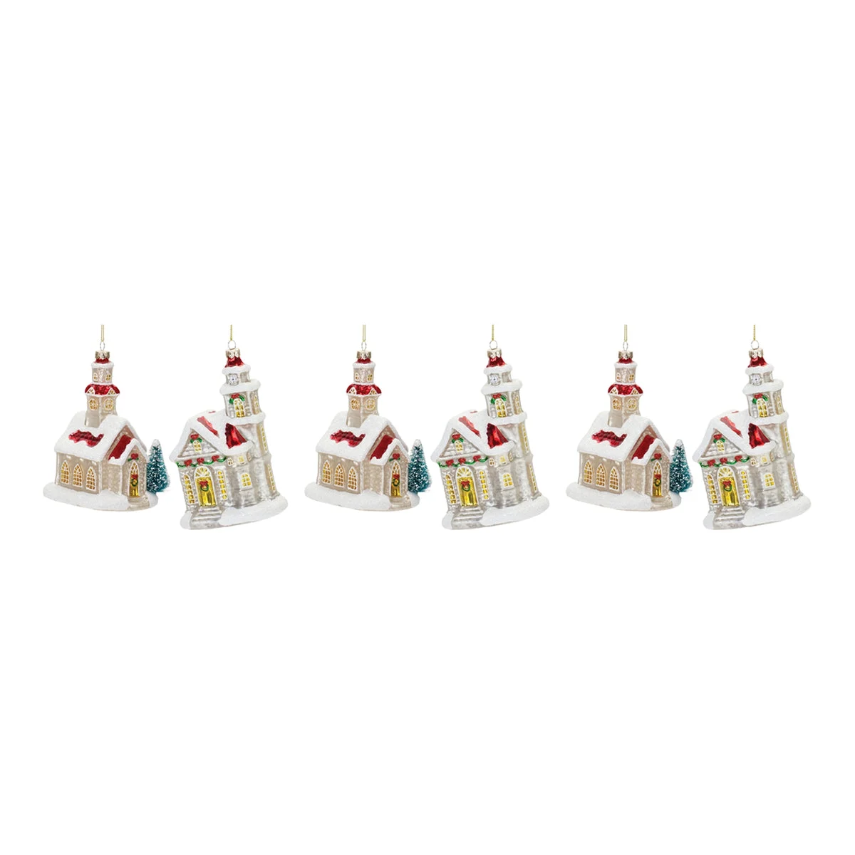 Christmas Faith-Inspired Glass Church Ornament Set of 6 Melrose