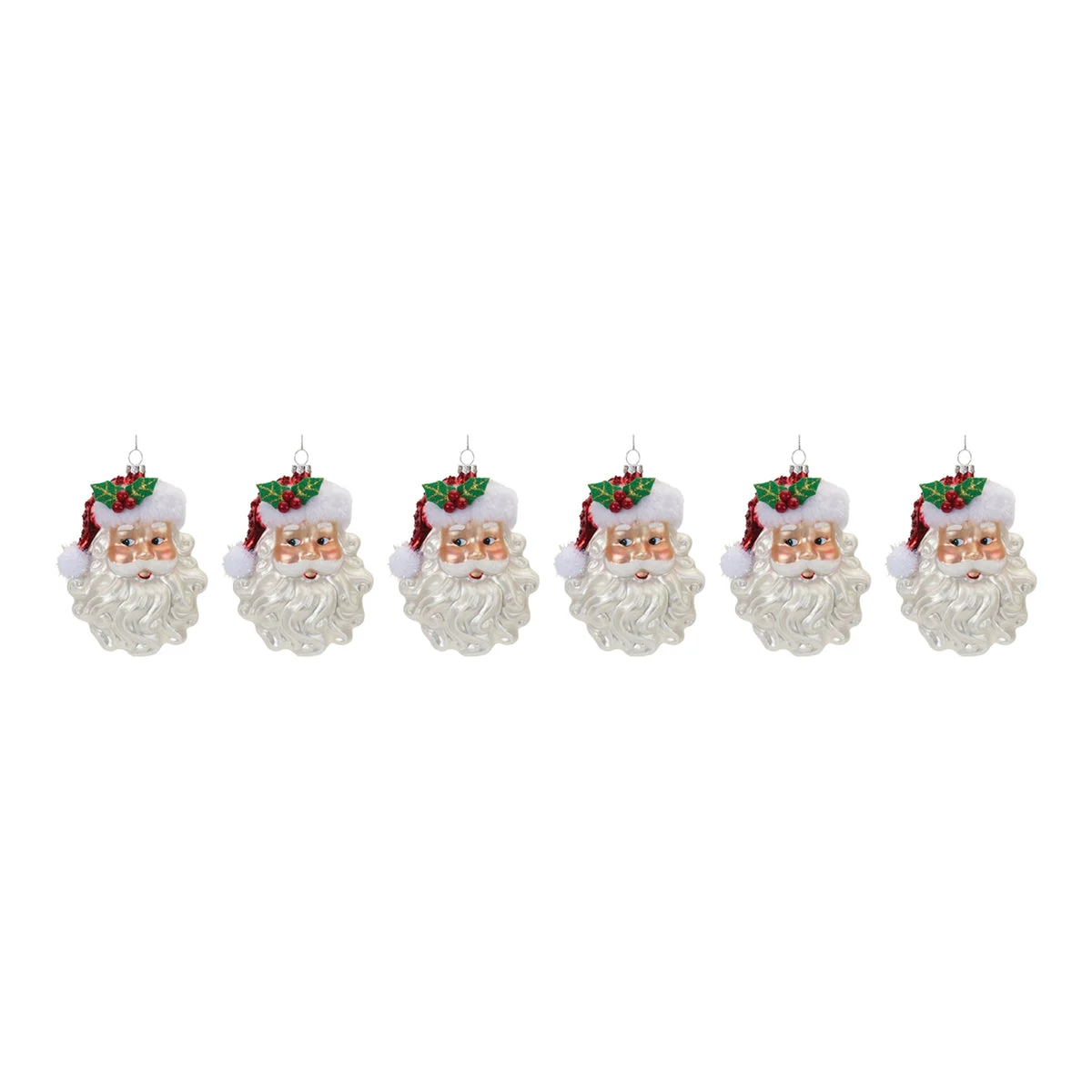 Melrose Glittered Glass Santa Ornament (Set of 6)