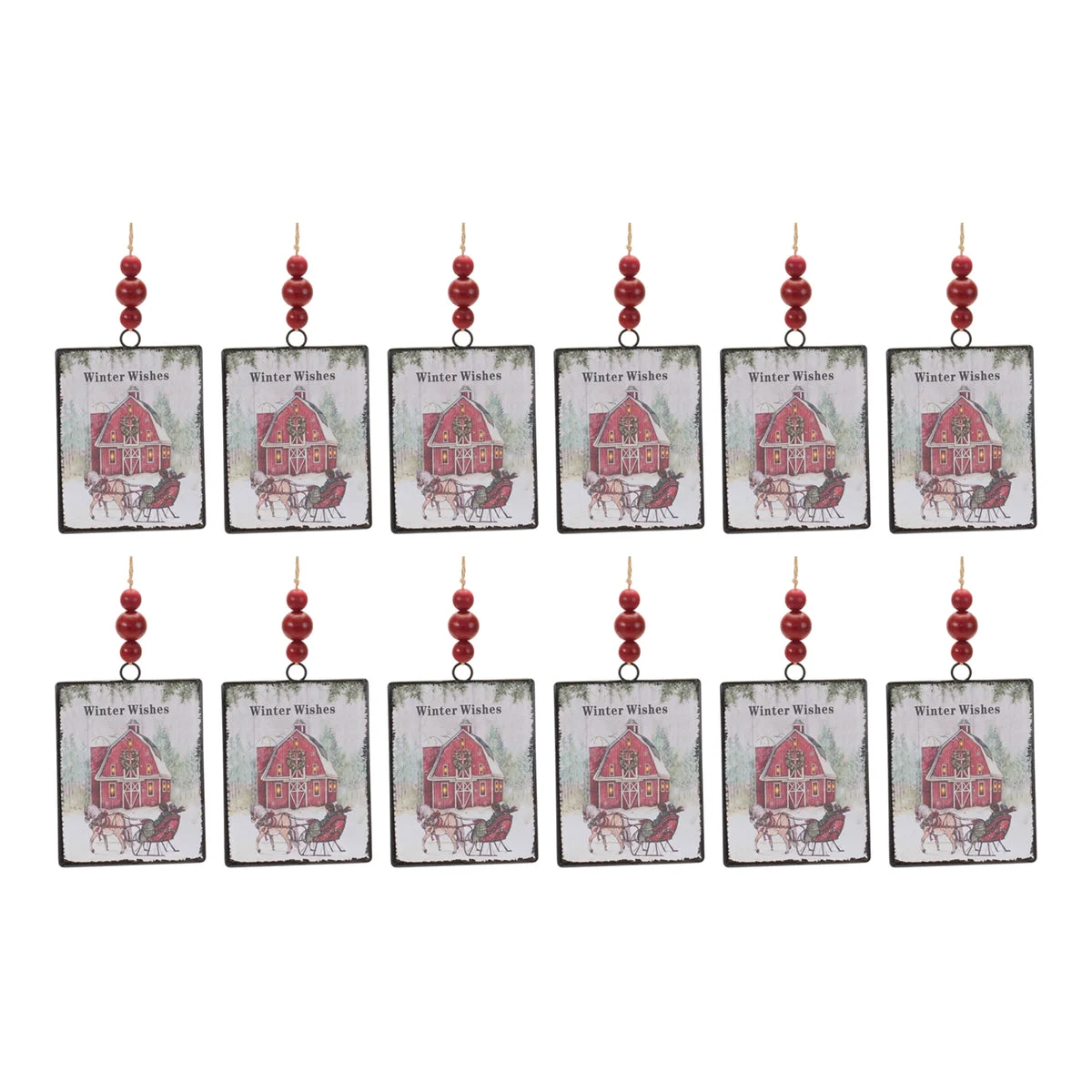 Christmas Tree Decor Ornaments Glass Barn Design 6.25 inch – Set of 12 by Melrose