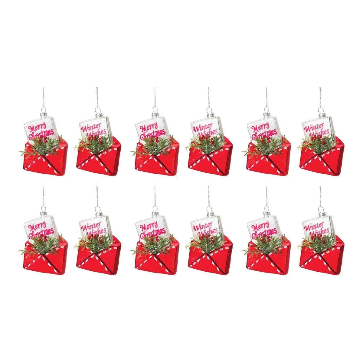 Christmas Ornament Set of 12 Whimsical Glass Santa Letter 5 inch – Tree Decor by Melrose