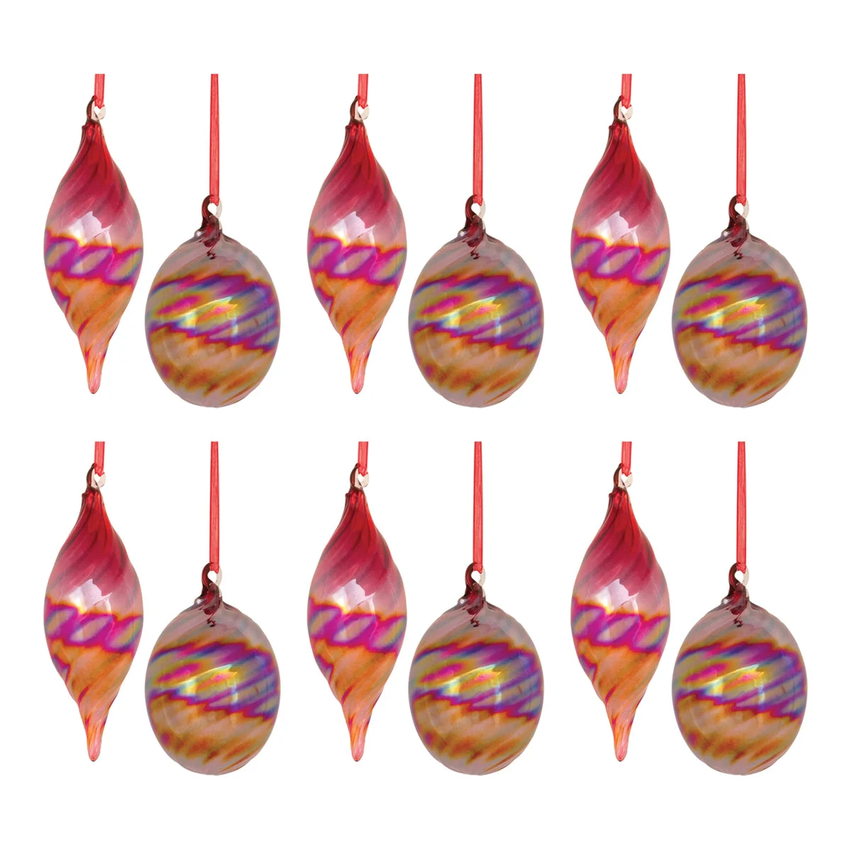 Holiday Tree Ornament Set of 12 Red Glass Pieces by Melrose