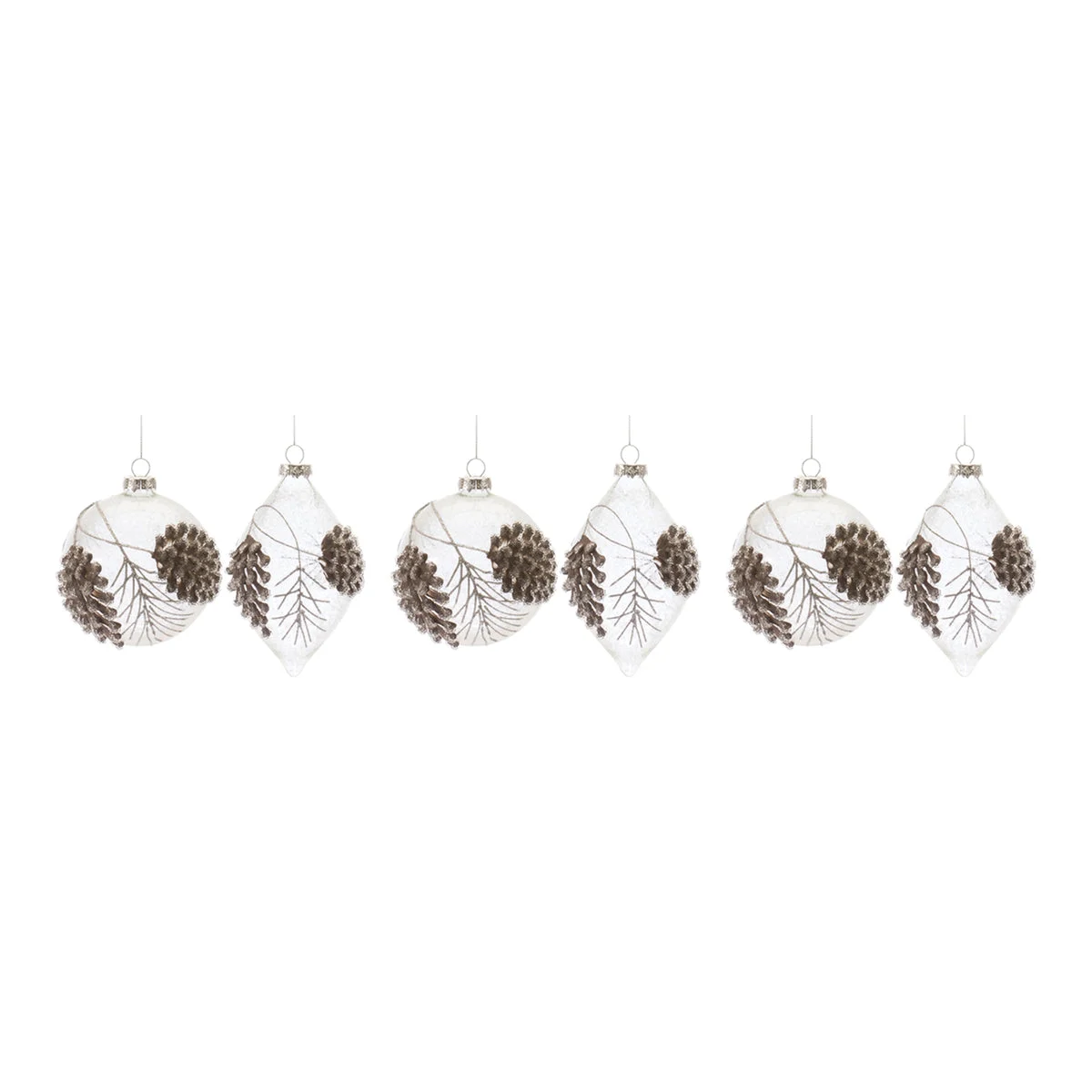 Beaded Glass Pinecone Ornament – 4.75"H & 5.75"H Set of 6 for Christmas Tree By Melrose