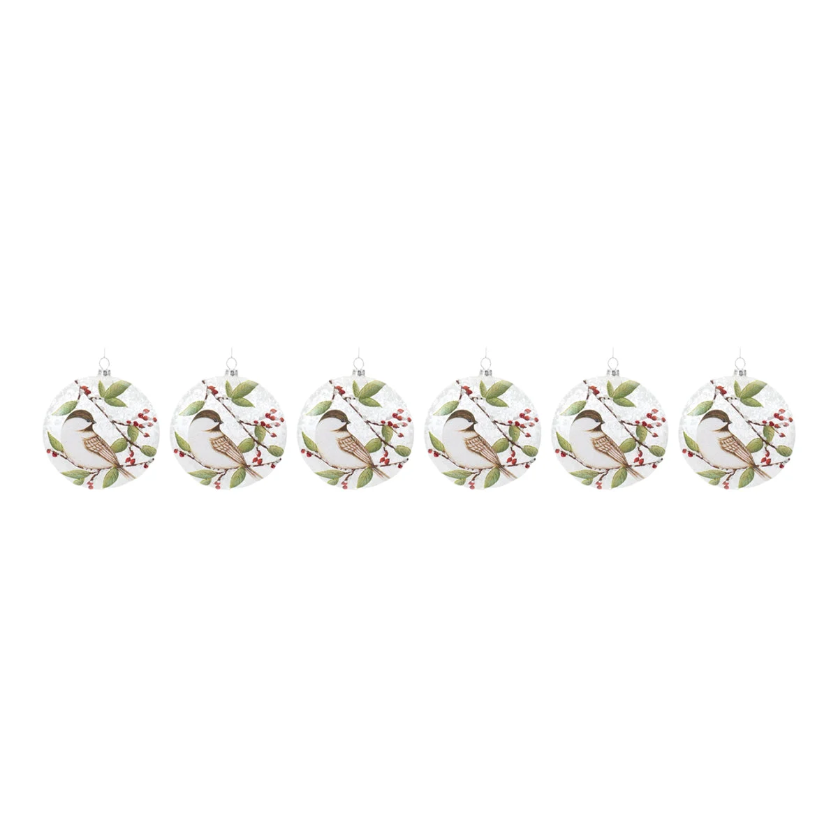 Chickadee Glass Disc Ornaments Set of 6 – 5.5 Inch Height – Holiday Bird Tree Decor – By Melrose