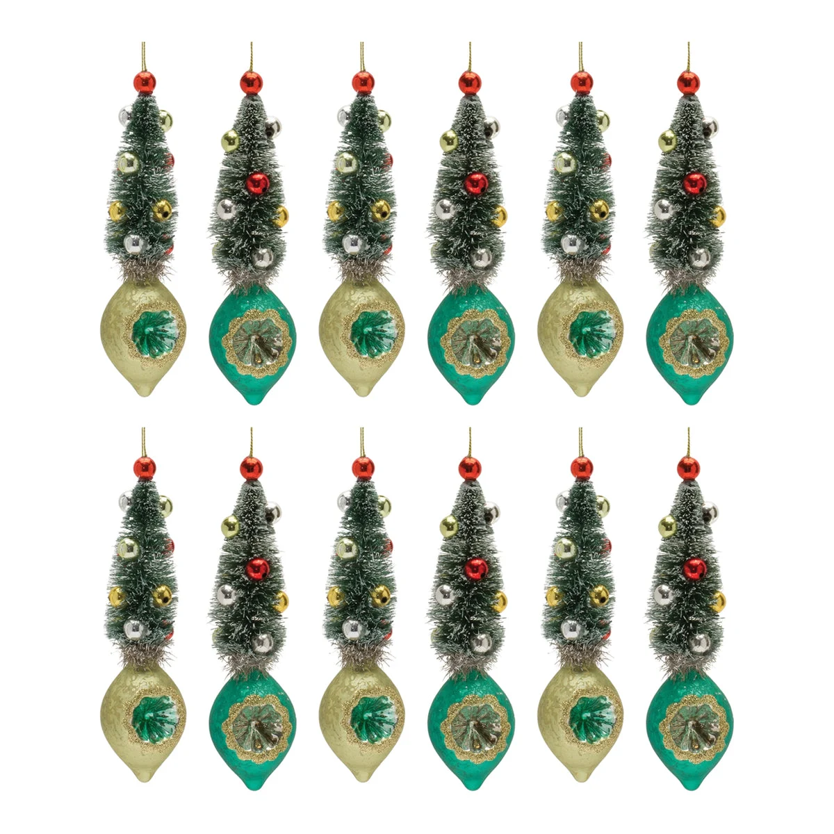 Reflector Drop Ornaments with Pine Tree Set of 12 – 6.5 Inch Height – Holiday Glass Decor – By Melrose