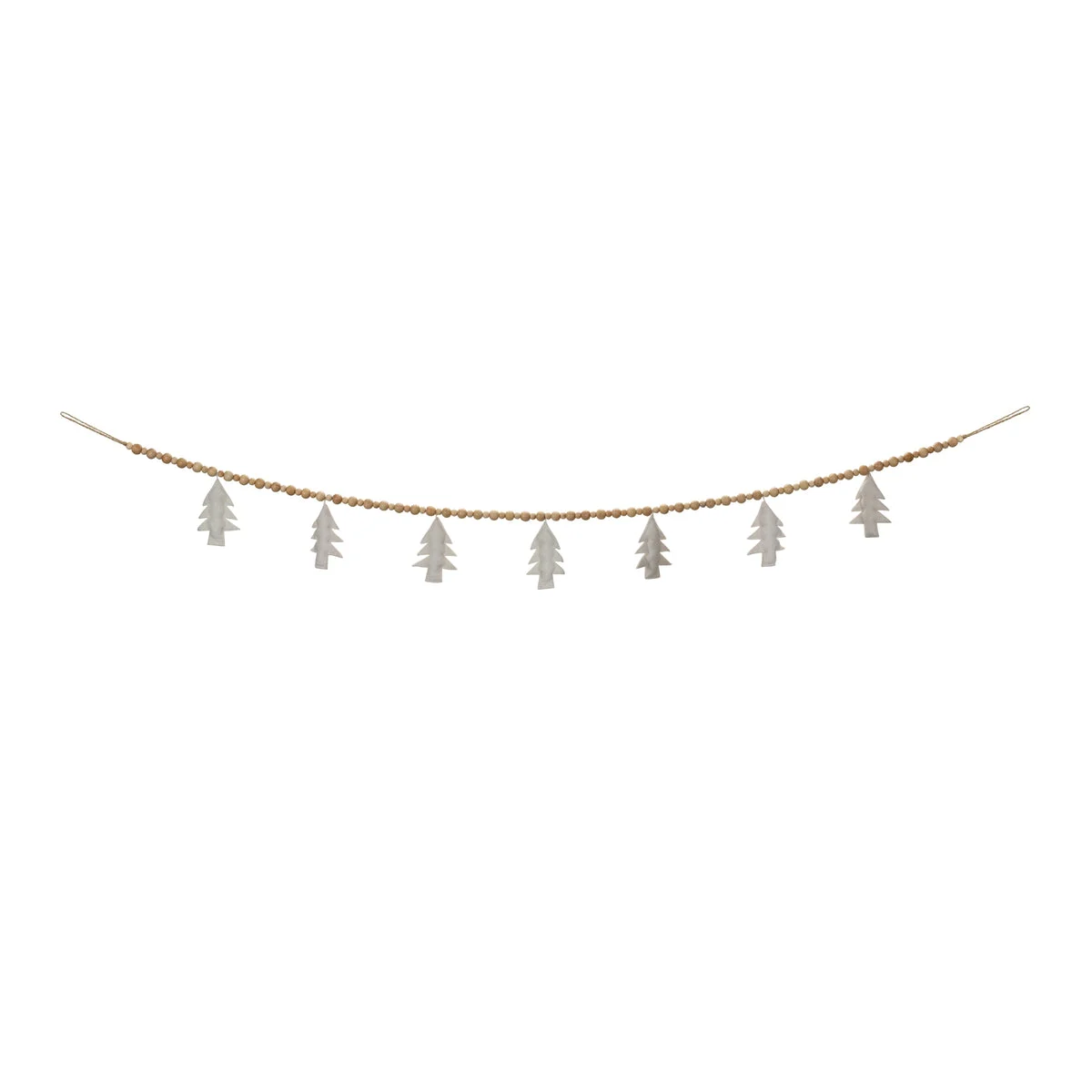 Natural Wood Bead Garland with Wool Accents Set of 2 – 1 Inch Height – Christmas Decor – By Melrose