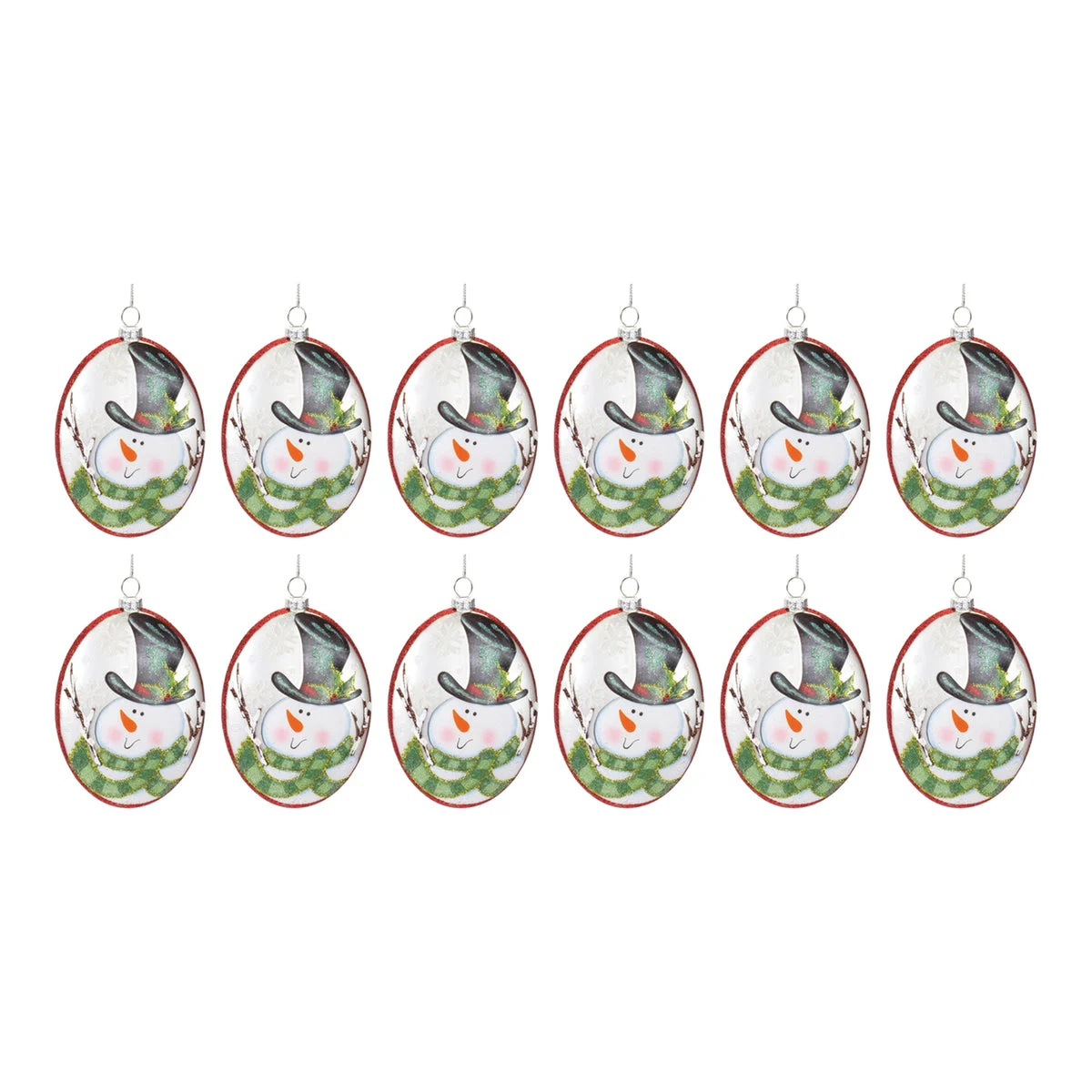 Snowman Glass Disc Ornaments Set of 12 – 5 Inch Height – Holiday Tree Decor – By Melrose