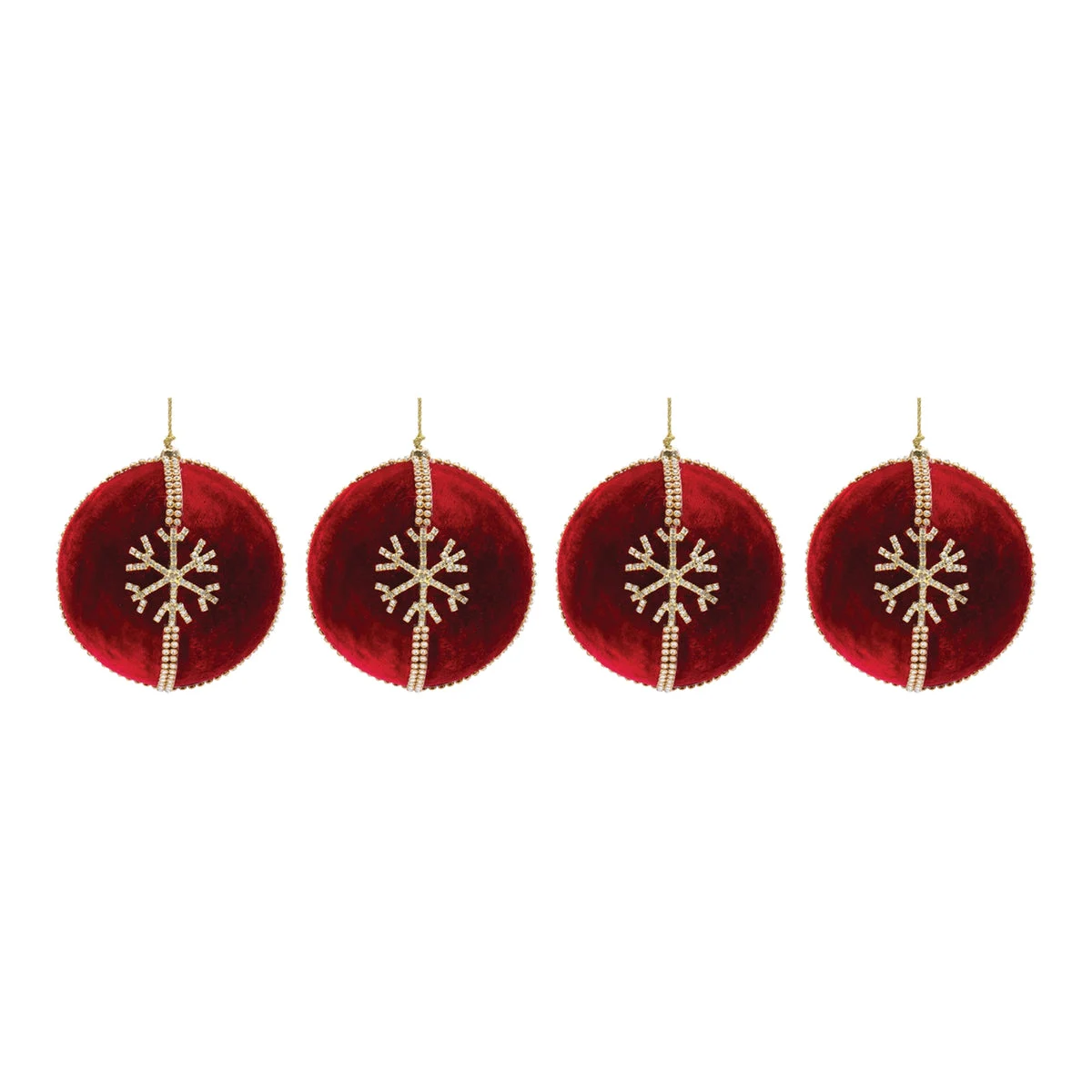 Snowflake Ball Ornaments Set of 4 – 4 Inch Height – Red and Gold Holiday Decor – By Melrose