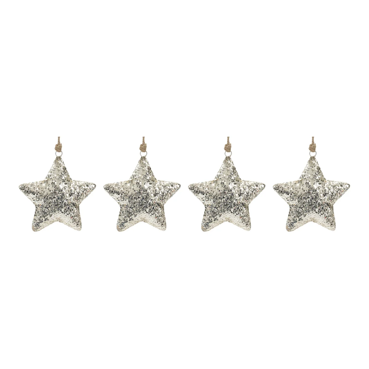 Star Ornament Set – Iron with Silver Mosaic – 6.5" Holiday Decor, Set of 4 – By Melrose