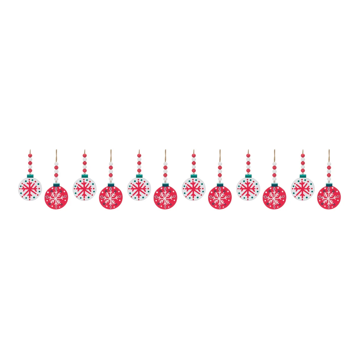 Snowflake Ornament Set – MDF Wood with Beaded Accents – 14" Holiday Decor, Set of 12 – By Melrose