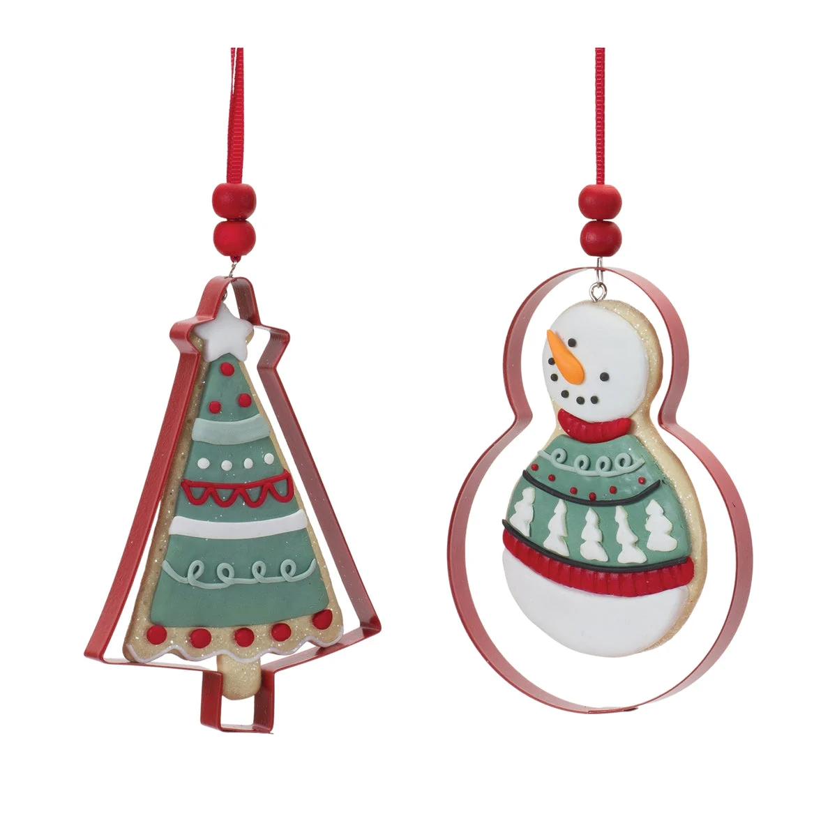 Christmas Cookie and Cutter Ornament – Festive Red White Green – 4.25 in – Set of 12 – By Melrose