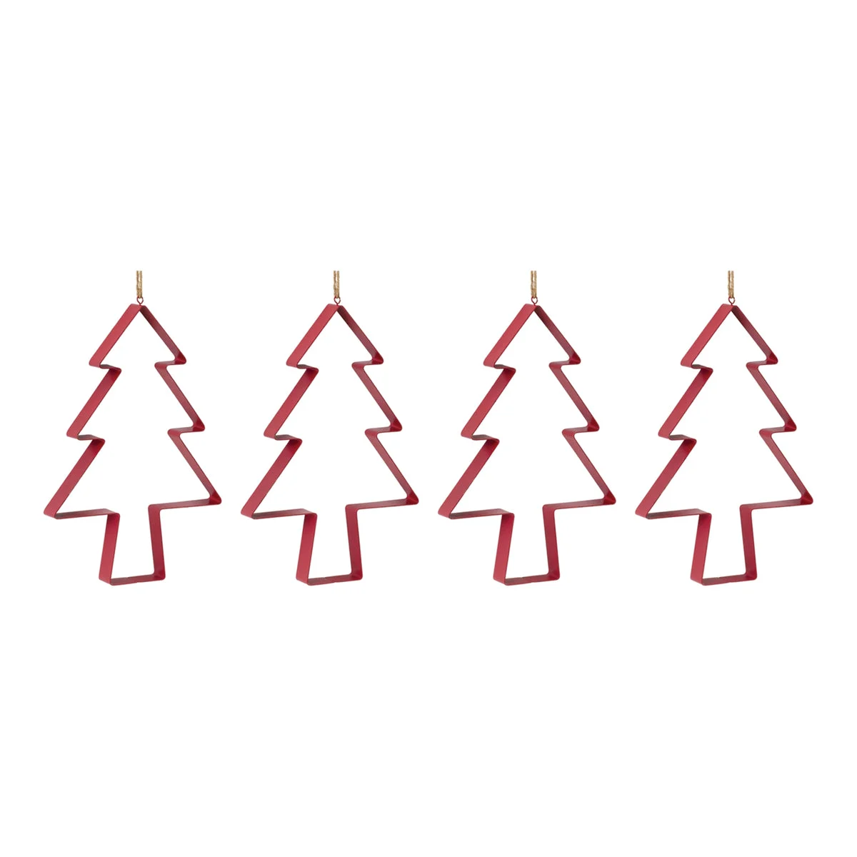 Red Metal Pine Tree Ornament Set – Cookie Cutter Design – 12.25 in – Set of 4 – By Melrose