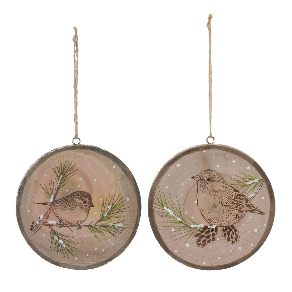 Bird Disc Ornament Set – Wood Material – Rustic Brown – 4.25 in – Set of 12 – By Melrose