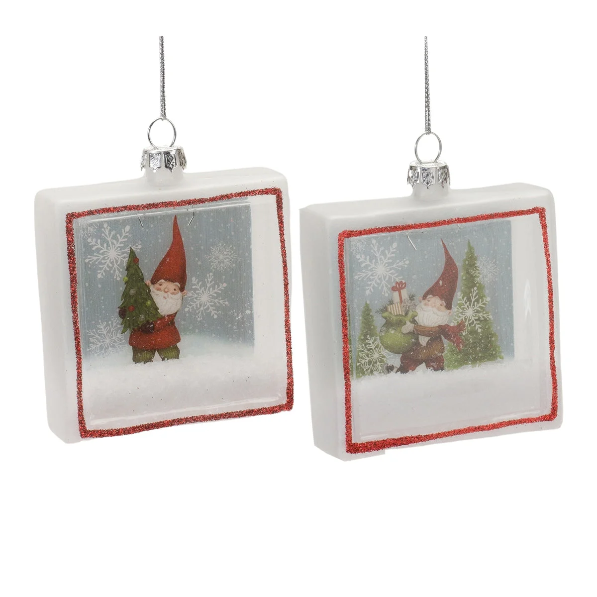 Whimsical Glass Gnome Ornament Set – Red, Green, White – 4 in – Set of 6 – Christmas Decor By Melrose