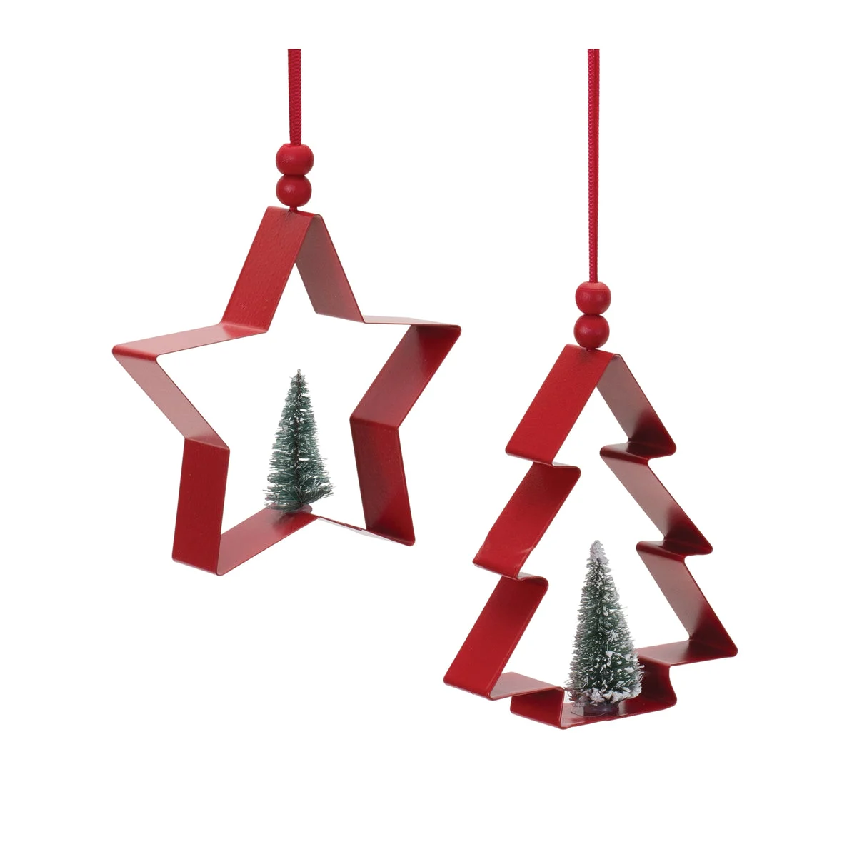 Metal and Clay Dough Star and Tree Ornament Set – Red & Green – 4.75 in – Set of 6 – By Melrose
