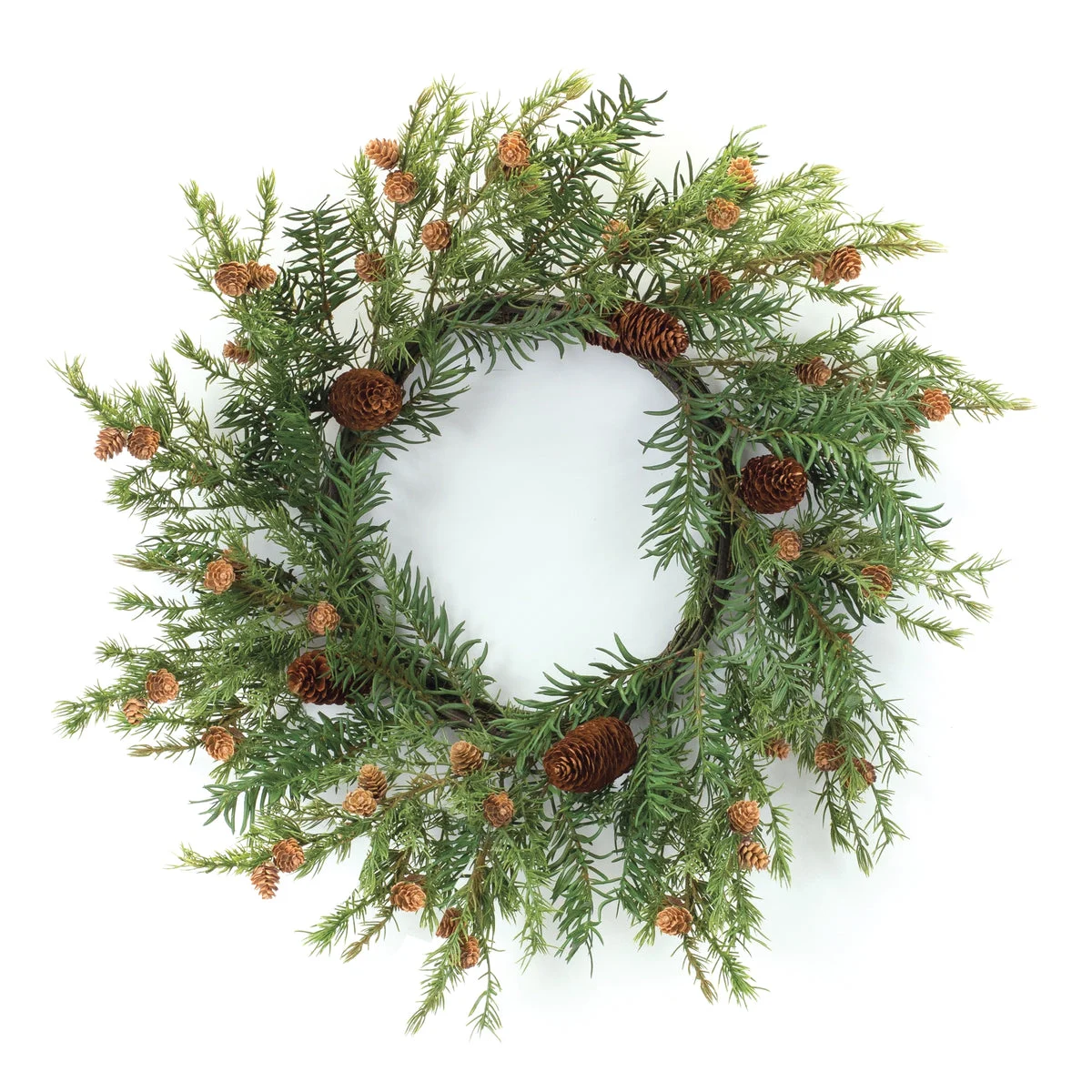 Pine Wreath – Plastic Pine with Pinecones – 25 in Diameter – Traditional Holiday Decor – By Melrose