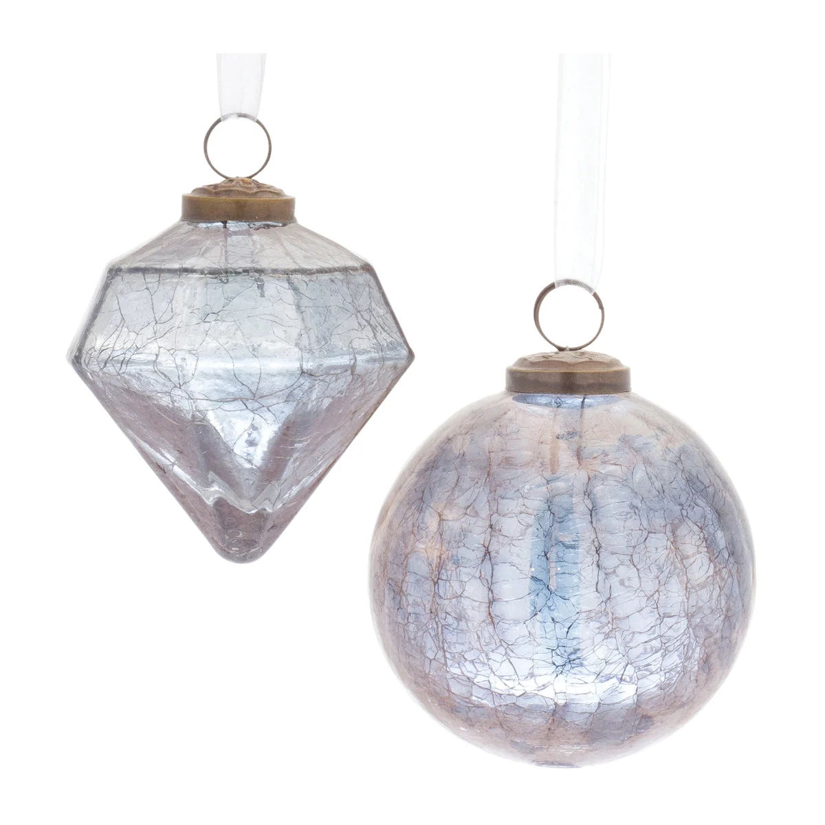 Melrose Blue Crackle Glass Ornament (Set of 6)