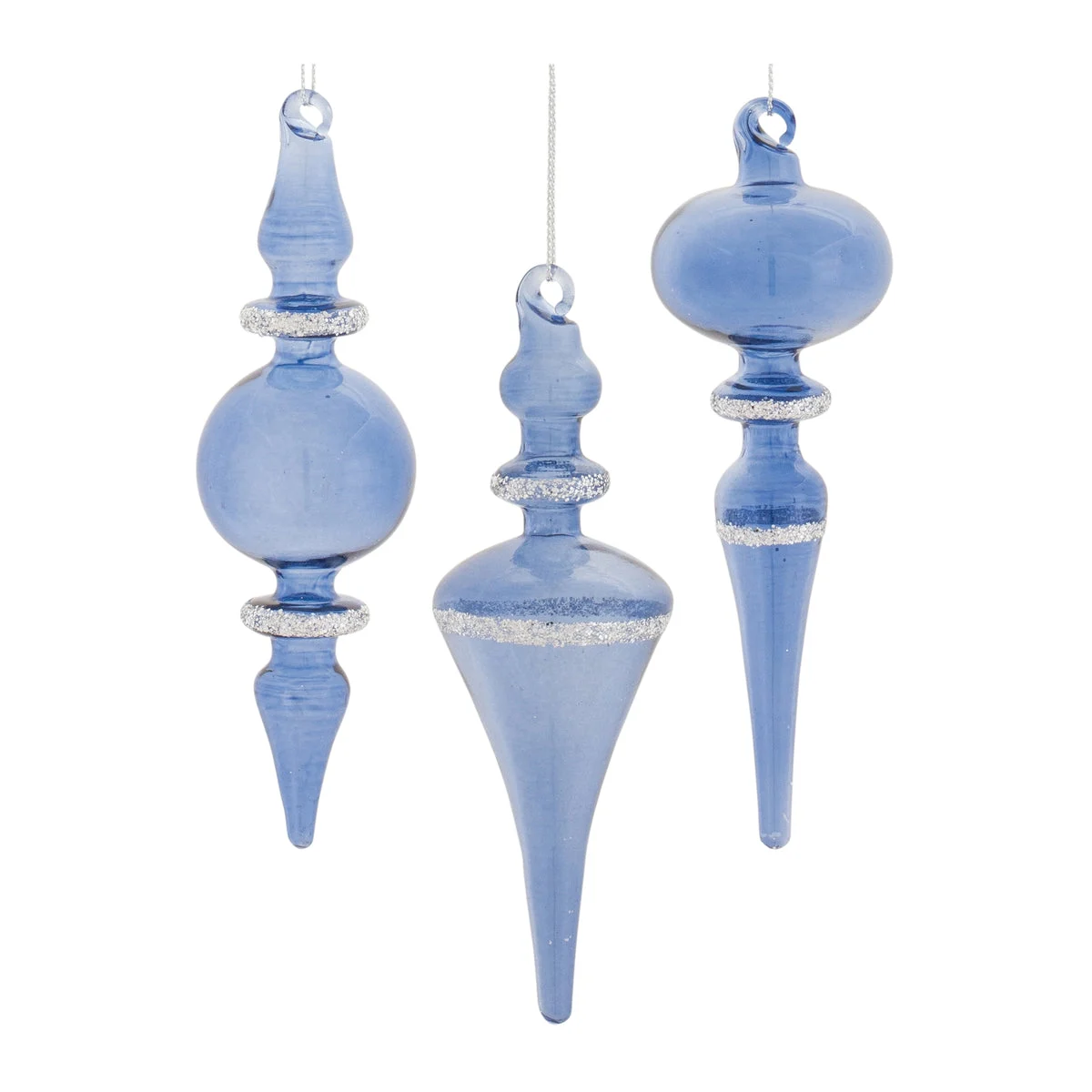 Melrose Blue Glass Finial Drop Ornament (Set of 12)