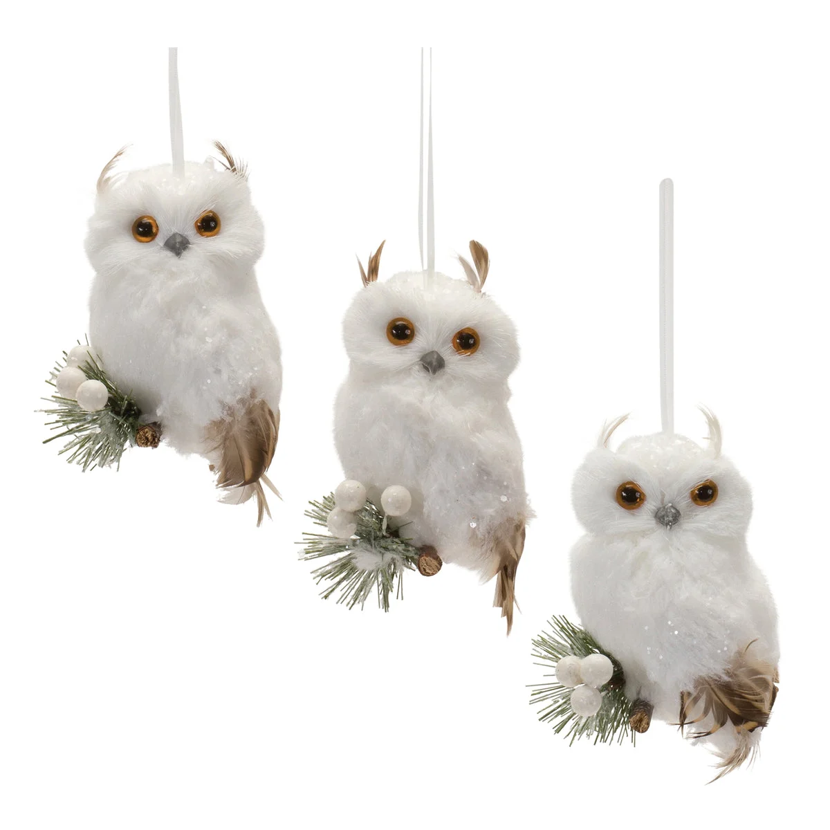 Melrose Feathered Owl Ornament (Set of 6)