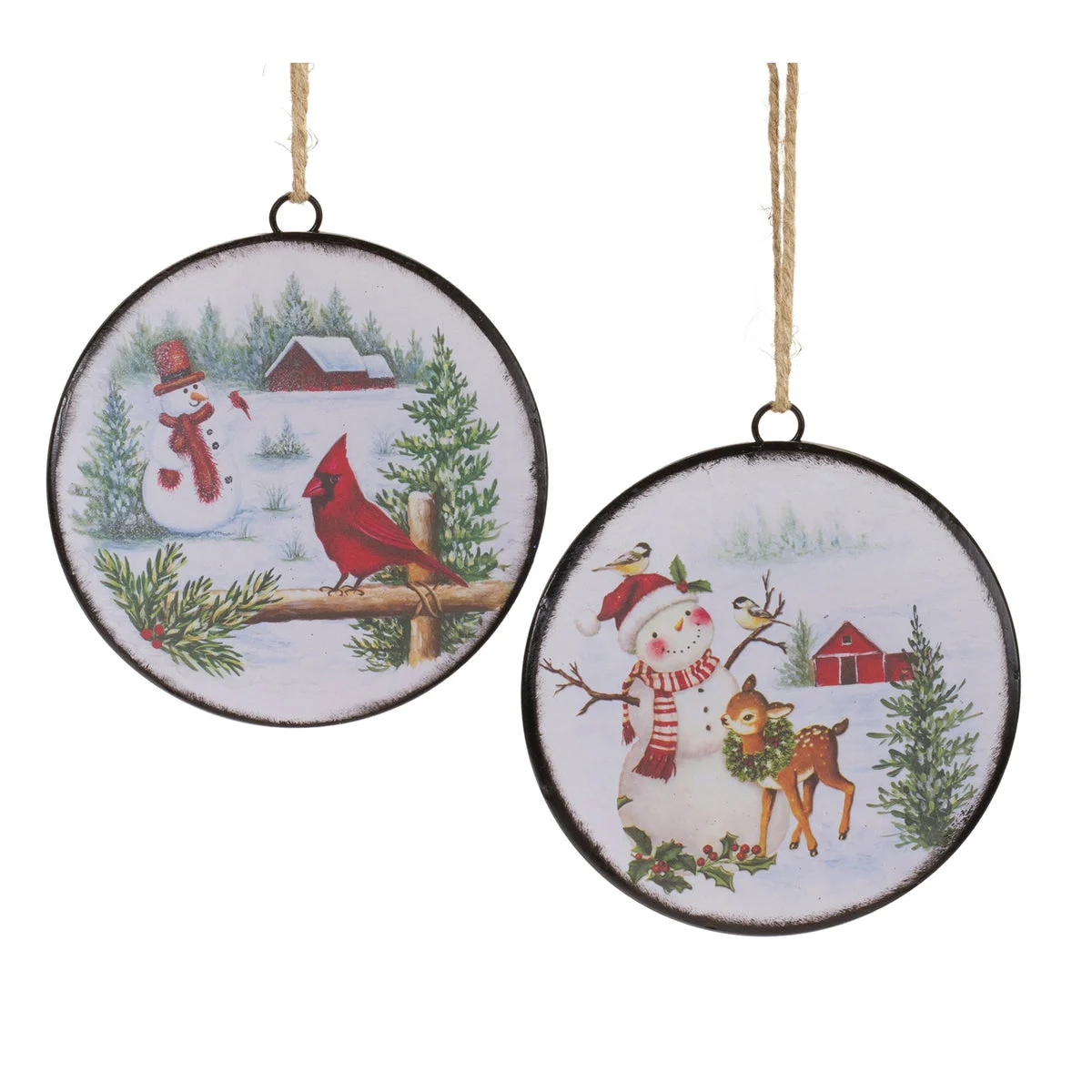 Christmas Snowman Disc Hanging Ornament Set of 12 6.5" Height Glass Winter Theme by Melrose