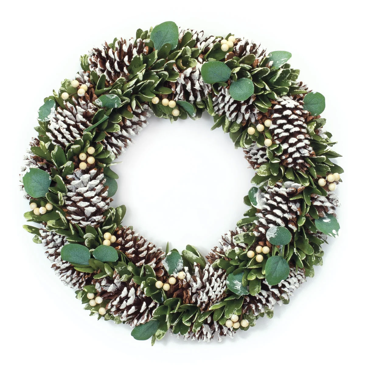 Christmas Cone and Berry Wreath Green and White Accents 20" Diameter Holiday Door Decor by Melrose
