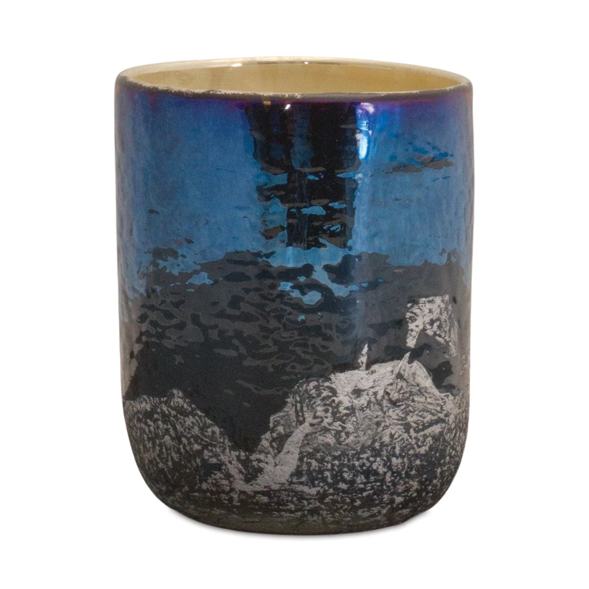 Glass Candle Holder Blue and White 5 Height Accent Vase for Modern Spaces by Melrose