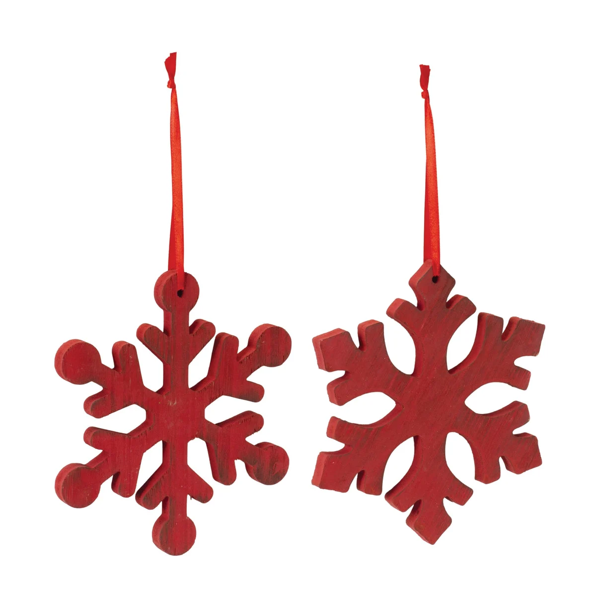 Fir Wood Snowflake Ornaments – Red Set of 12 Christmas Tree Decor by Melrose