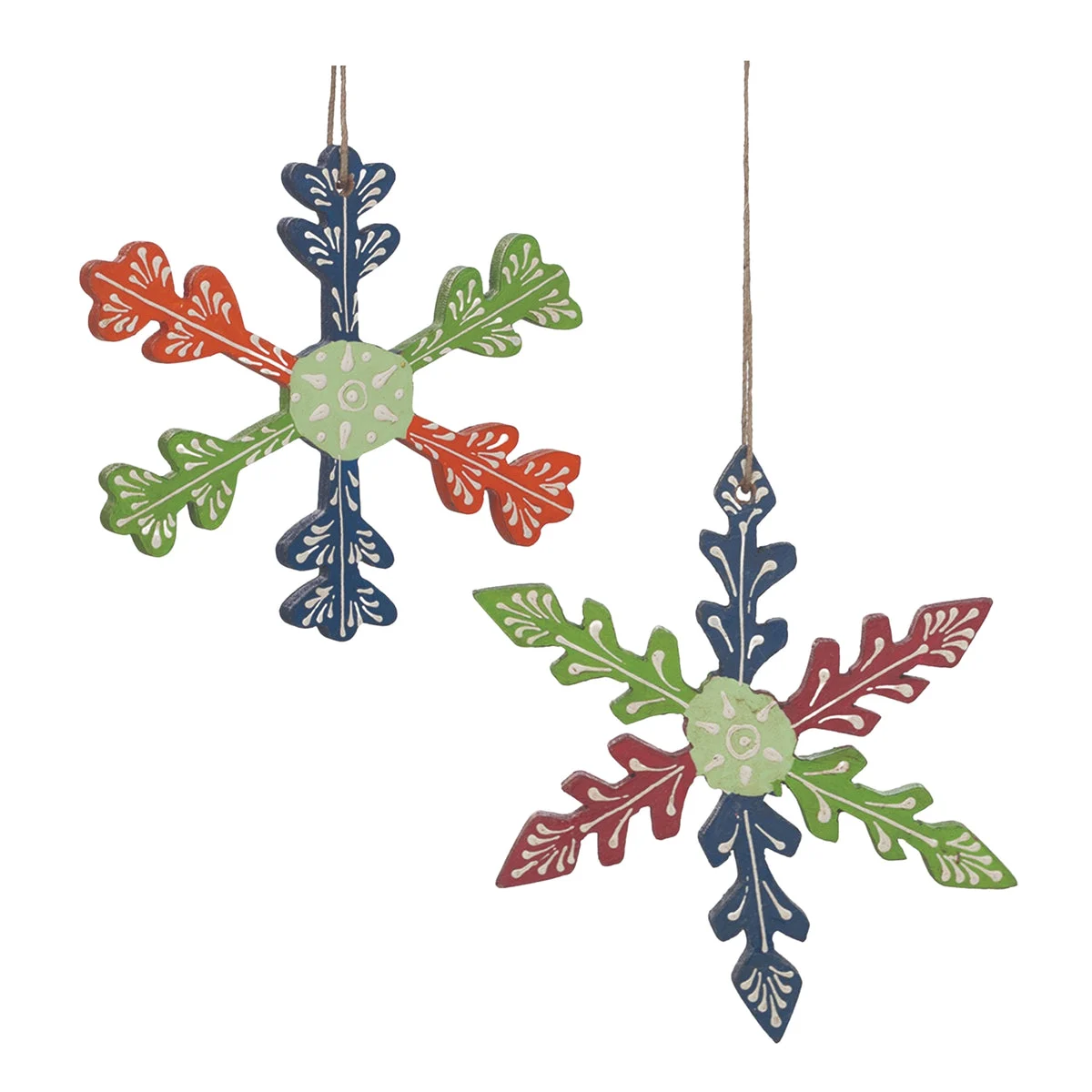 Christmas Snowflake Ornament Set of 6 MDF Green and Blue 5.5" Height Holiday Decor By Melrose