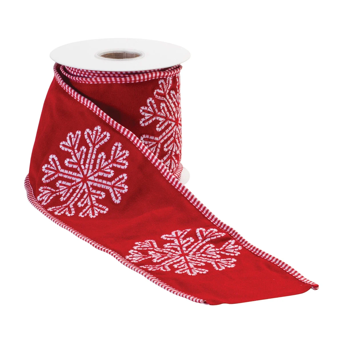 Red Wired Cotton Ribbon with Snowflake Outline 4" Height 5 Yards Decorative Craft Roll by Melrose